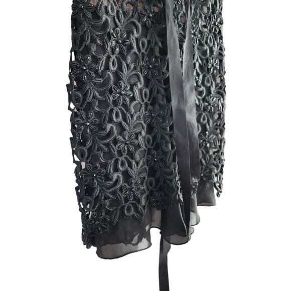 Claudia Arce Haute Couture M Black Lace Silk Sequins Sheer Beaded Dress - Picture 7 of 12
